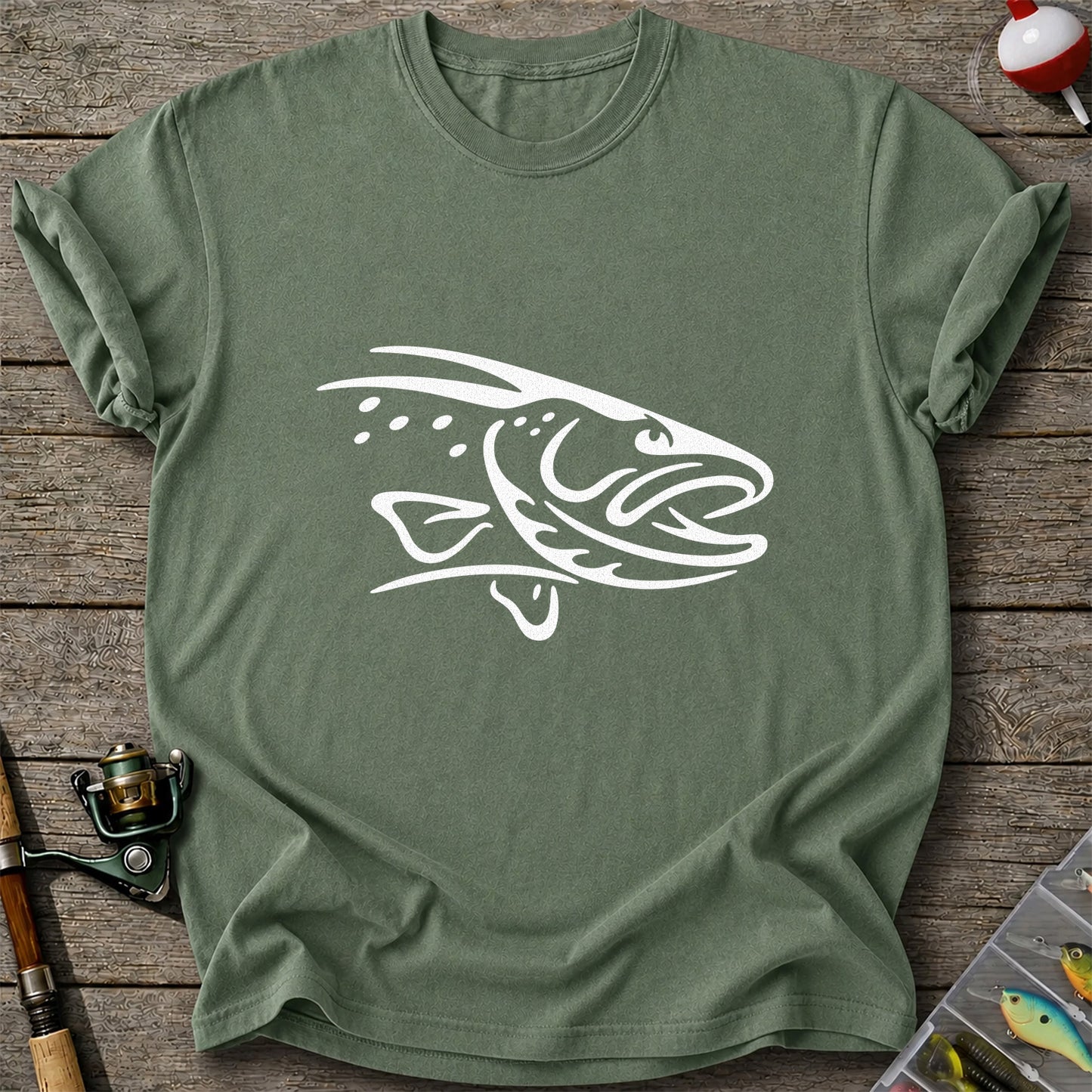Minimalist Trout Line Art Fishing Graphic T-Shirt