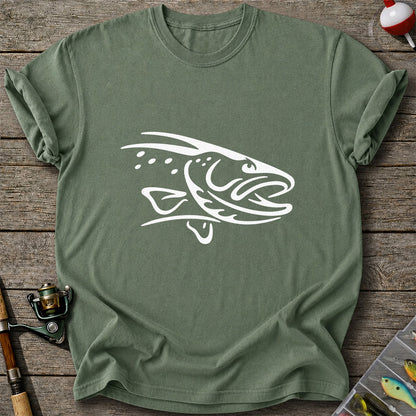 Minimalist Trout Line Art Fishing Graphic T-Shirt