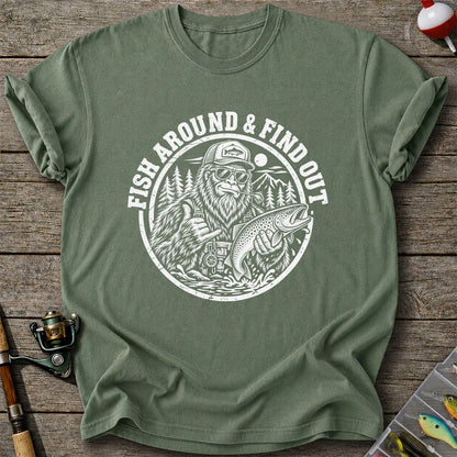 Fish Around & Find Out Bigfoot Trout Fishing Graphic T-Shirt