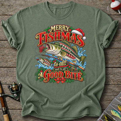 Merry Fishmas Christmas Sweater Pattern Bass Fishing T-Shirt