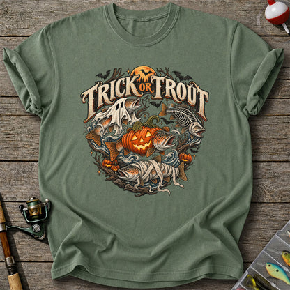 Trick or Trout Haunted Fish Halloween Fishing T-Shirt