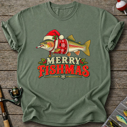 Christmas Trout Santa Fishing Graphic T-Shirt