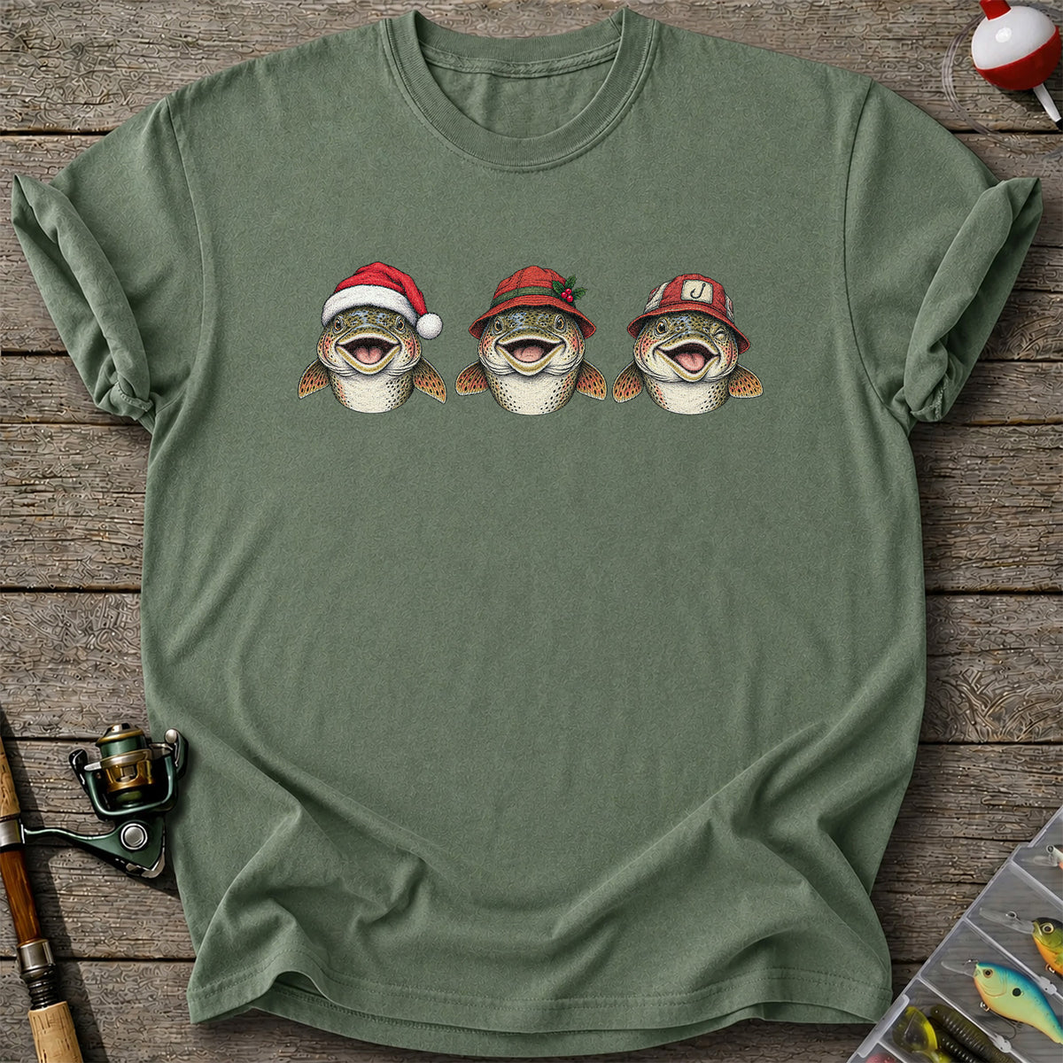 Funny Christmas Trout Trio Fishing Graphic T-Shirt