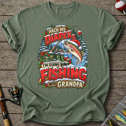 Pack My Diapers I'm Going Fishing With Grandpa Christmas Rainbow Trout T-Shirt