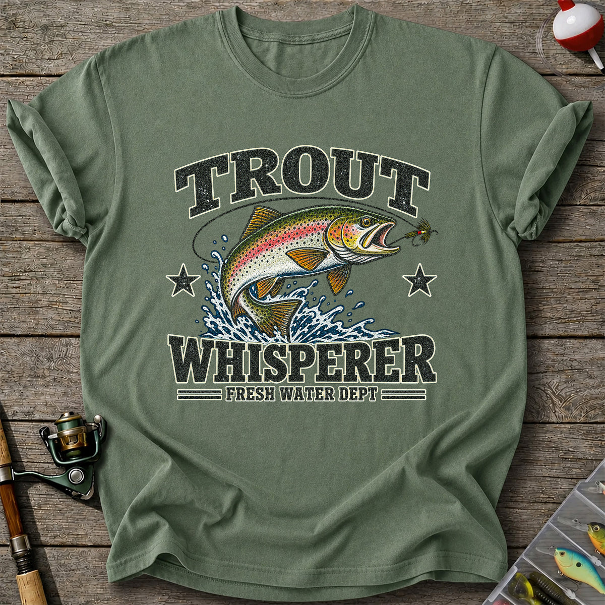 Trout Whisperer Fresh Water Dept Rainbow Tee, Trout Fishing T-Shirt
