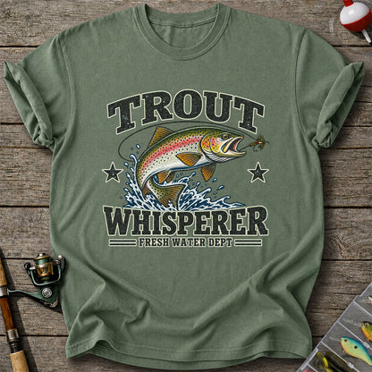 Trout Whisperer Fresh Water Dept Rainbow Tee, Trout Fishing T-Shirt