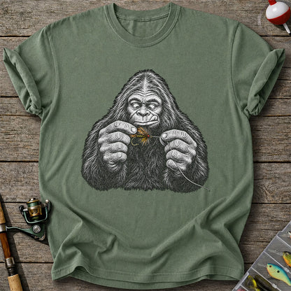 Bigfoot Tying a Fly Fishing Lure Graphic T-Shirt