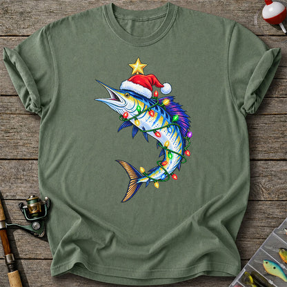 Christmas Marlin Wrapped in Lights Fishing T-Shirt