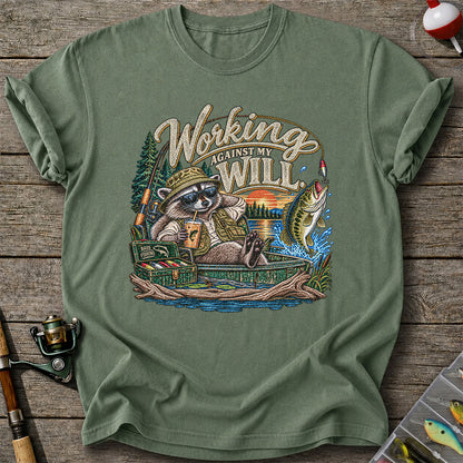 Working Against My Will Raccoon Bass Fishing T-Shirt