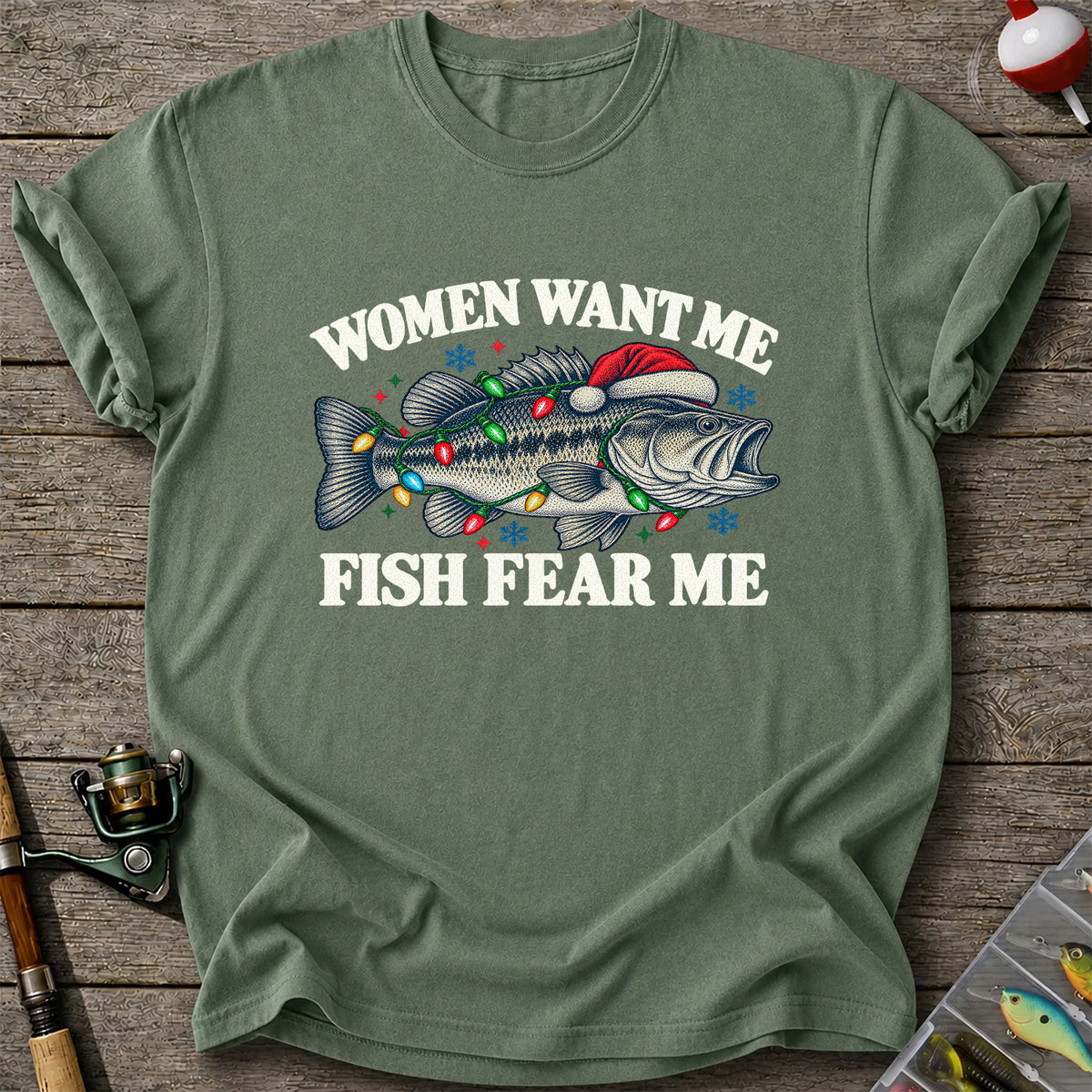Women Want Me Fish Fear Me Christmas Bass T-Shirt