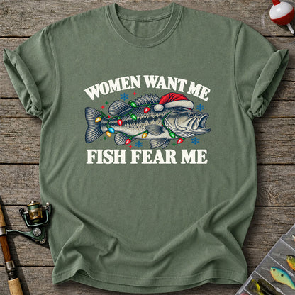 Women Want Me Fish Fear Me Christmas Bass T-Shirt