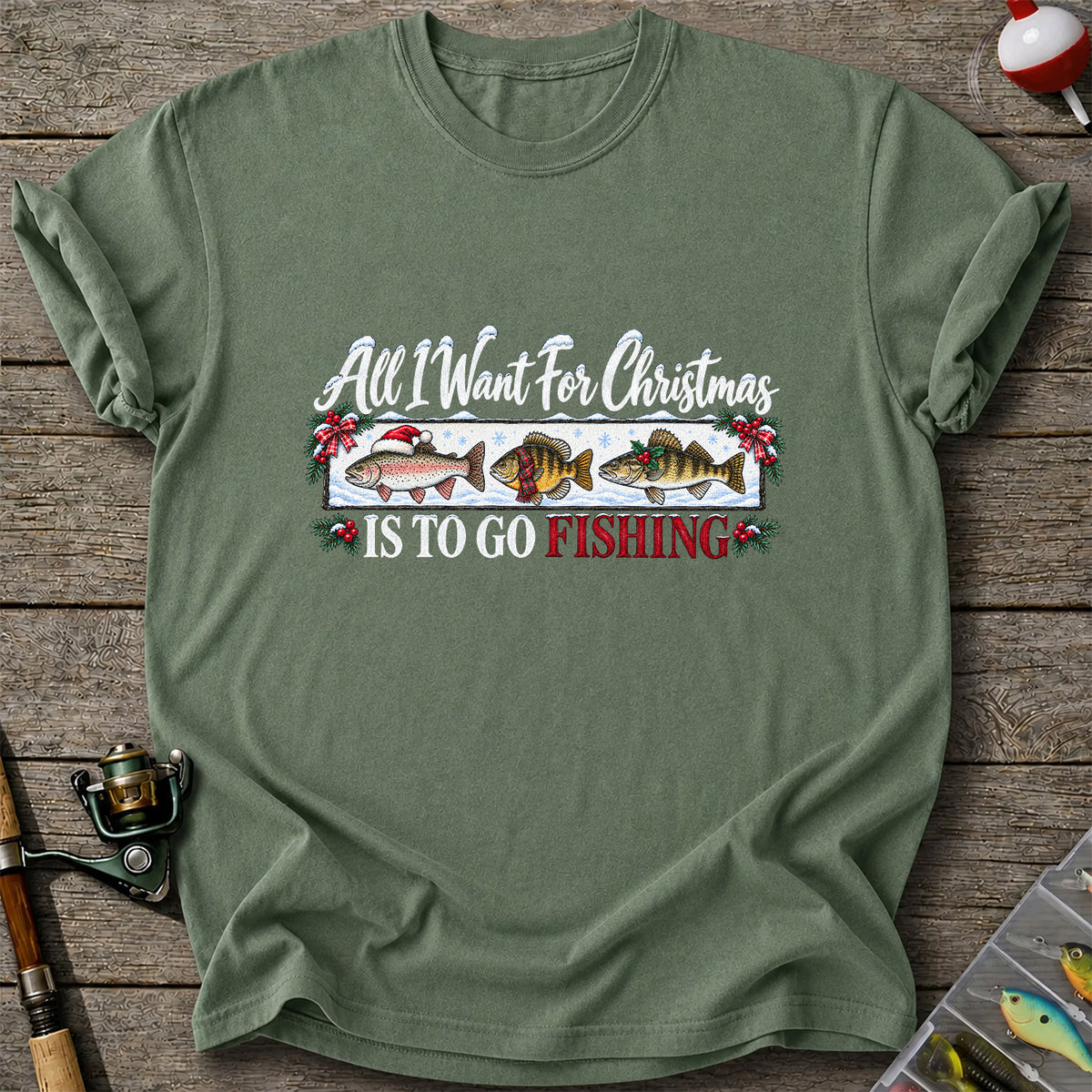 Christmas Freshwater Fish Fishing Graphic T-Shirt