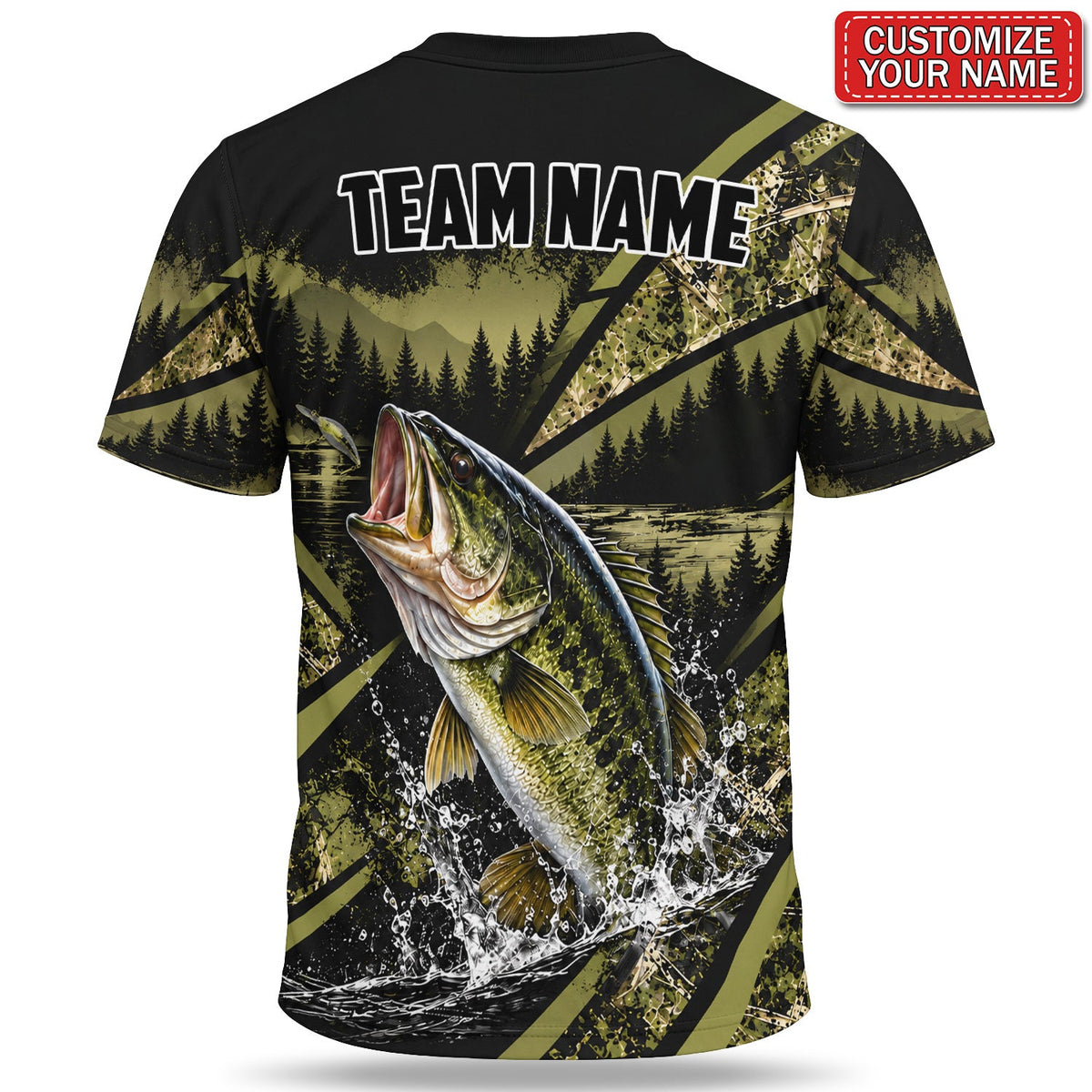 Personalized Jumping Bass and Forest Lake Fishing T-Shirt