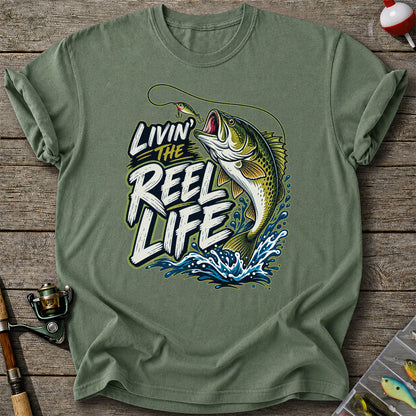 Livin' the Reel Life Jumping Bass Fishing Graphic T-Shirt