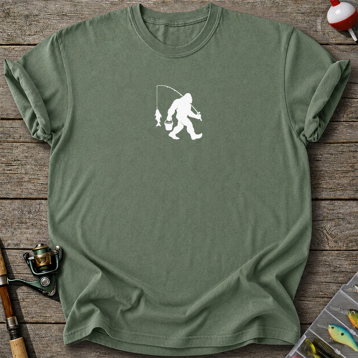 Fishing Silhouette with Catch and Bucket Graphic T-Shirt
