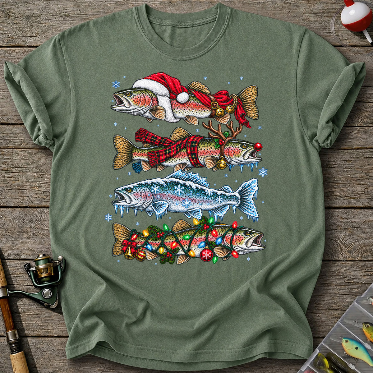 Christmas Rainbow Trout Holiday Fishing Graphic T-Shirt