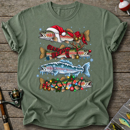 Christmas Rainbow Trout Holiday Fishing Graphic T-Shirt