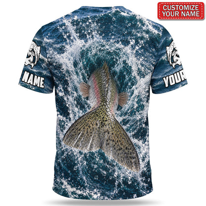 Personalized Rainbow Trout Water Splash 3D Fishing T-Shirt