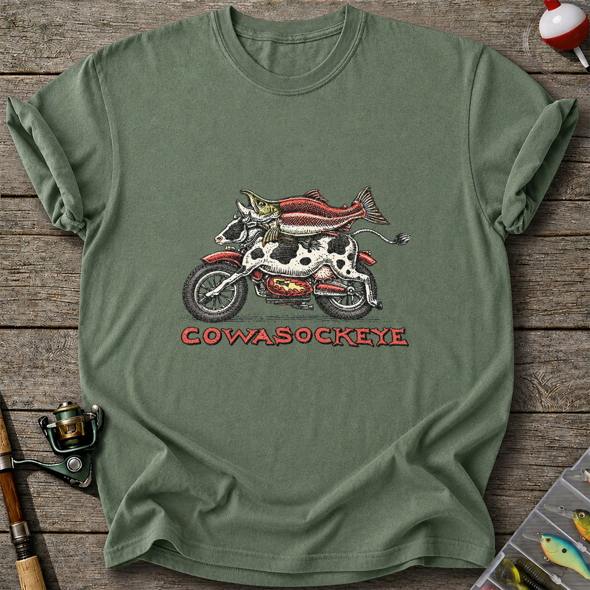 Cowasockeye Trout Motorcycle Funny Fishing Graphic T-Shirt