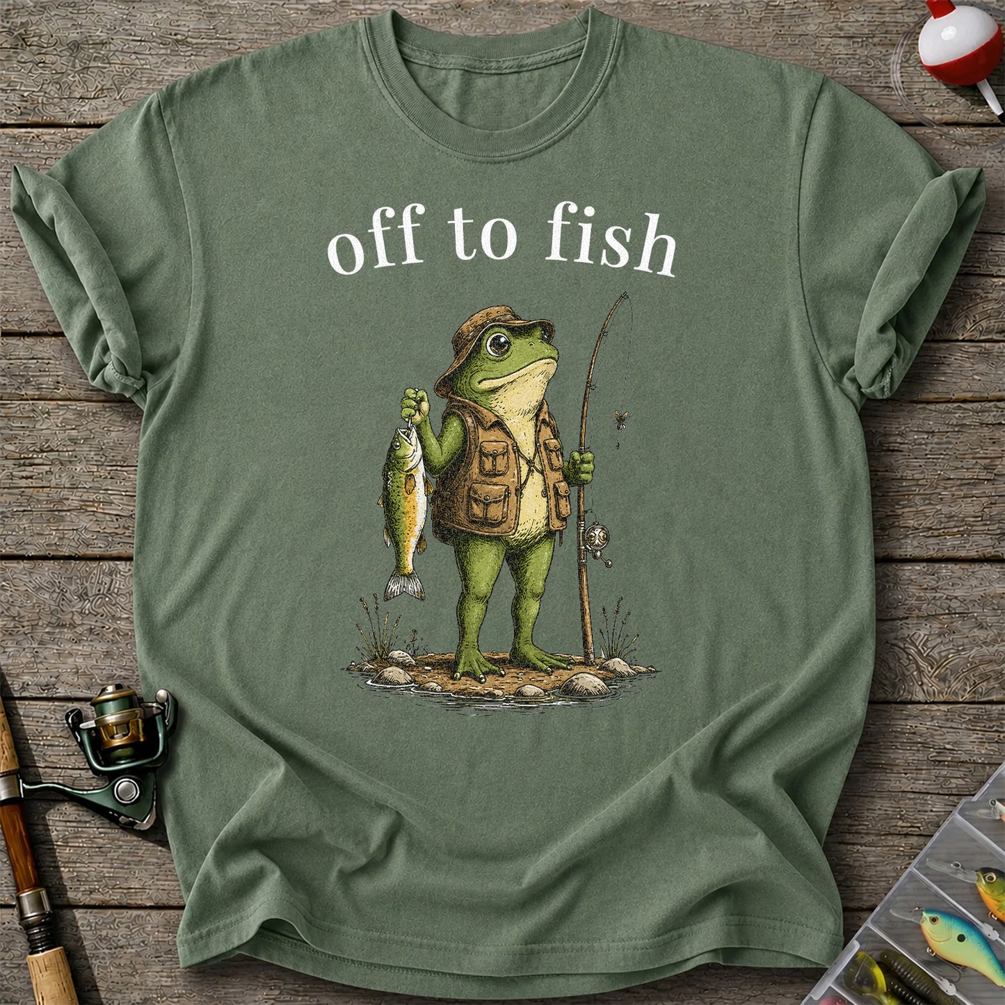Off To Fish T-Shirt Funny Frog Fishing Shirt Vintage Angler Tee