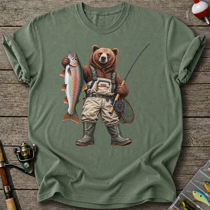 Bear Fishing with Rainbow Trout Outdoor Graphic T-Shirt