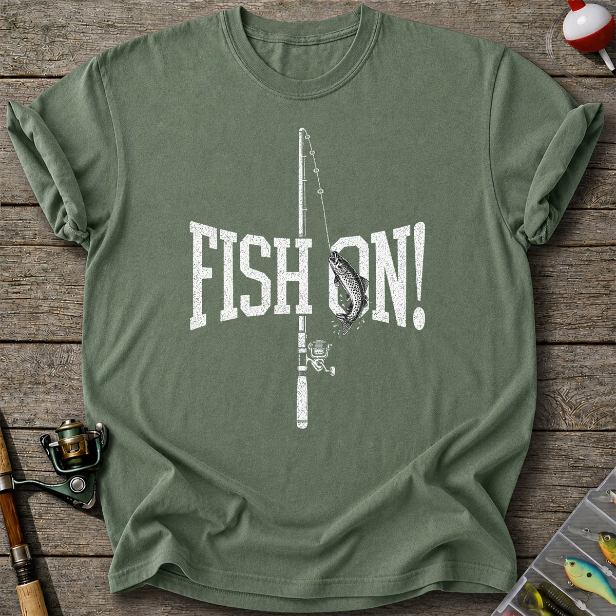 Fish On Trout and Fishing Rod Vintage Graphic T-Shirt