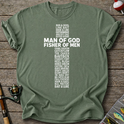 Man of God Fisher of Men Fishing Typography T-Shirt