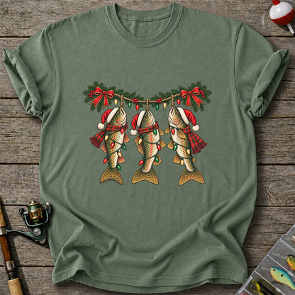Festive Trout String Lights Christmas Fishing T-Shirt