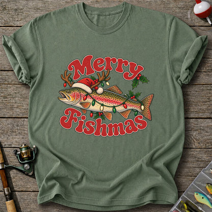 Merry Fishmas Reindeer Rainbow Trout Christmas Fishing T-Shirt