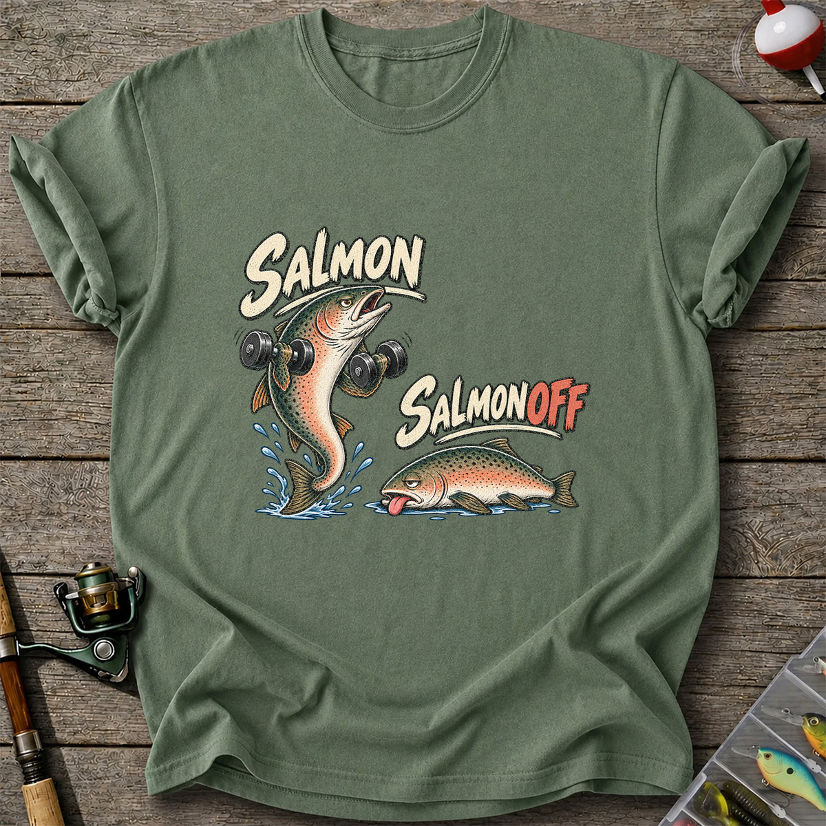 Salmon Salmon Off Funny Weightlifting Fish Fishing T-Shirt