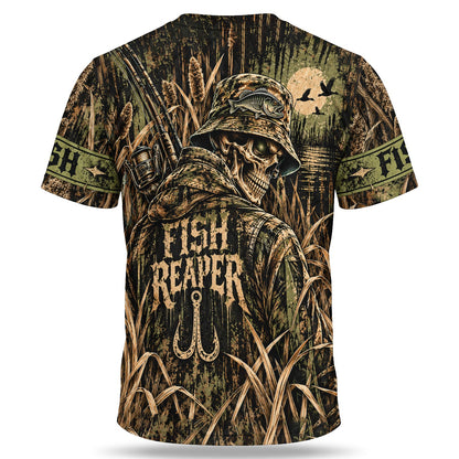 Personalized Skeleton Fish Reaper Fishing Graphic T-Shirt