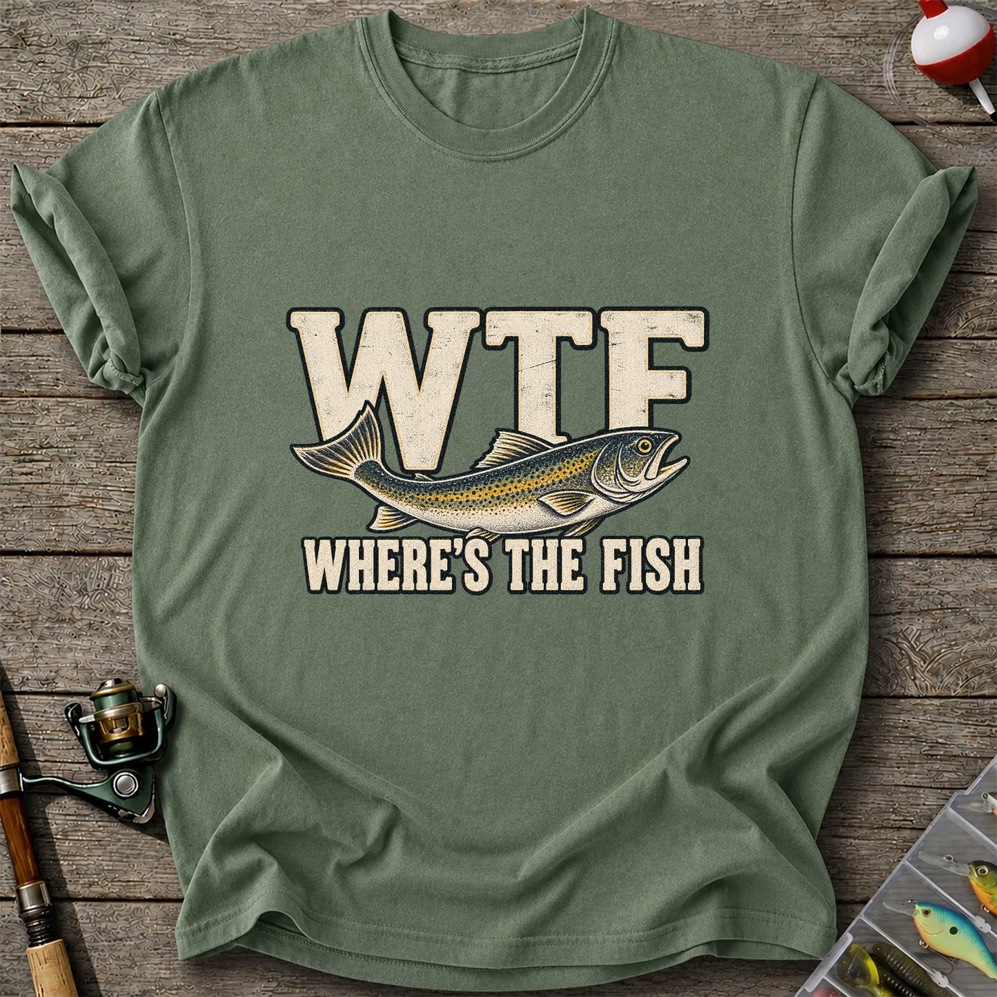 WTF Where’s the Fish Funny Fishing Graphic T-Shirt