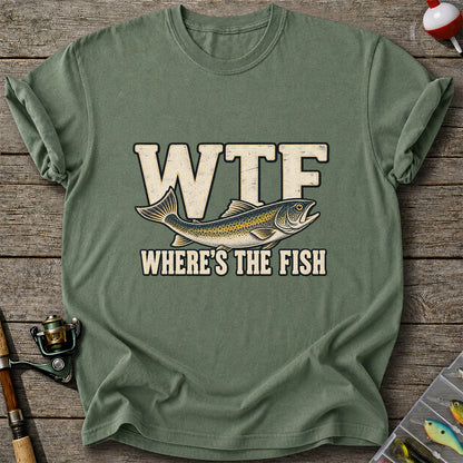 WTF Where’s the Fish Funny Fishing Graphic T-Shirt