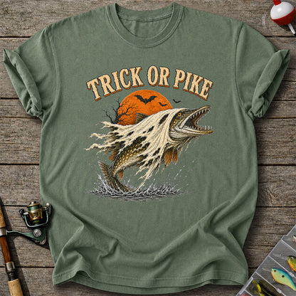 Trick or Pike Halloween Fishing T-Shirt, Vintage Trout Angler Tee