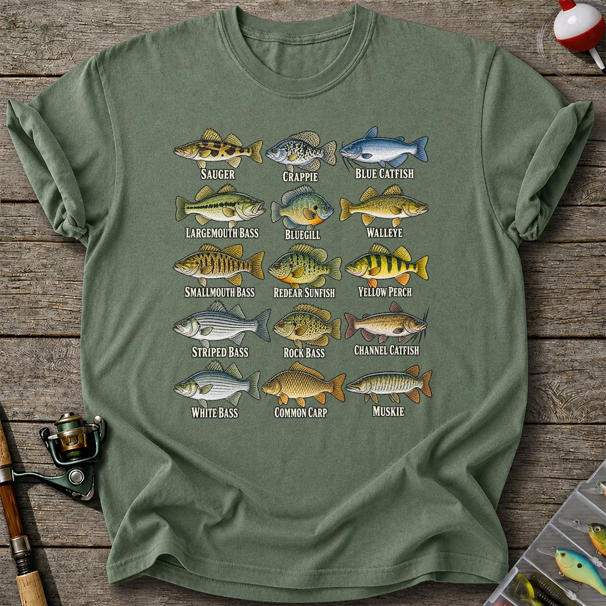 Bass Crappie and Catfish Freshwater Fish Chart Graphic T-Shirt