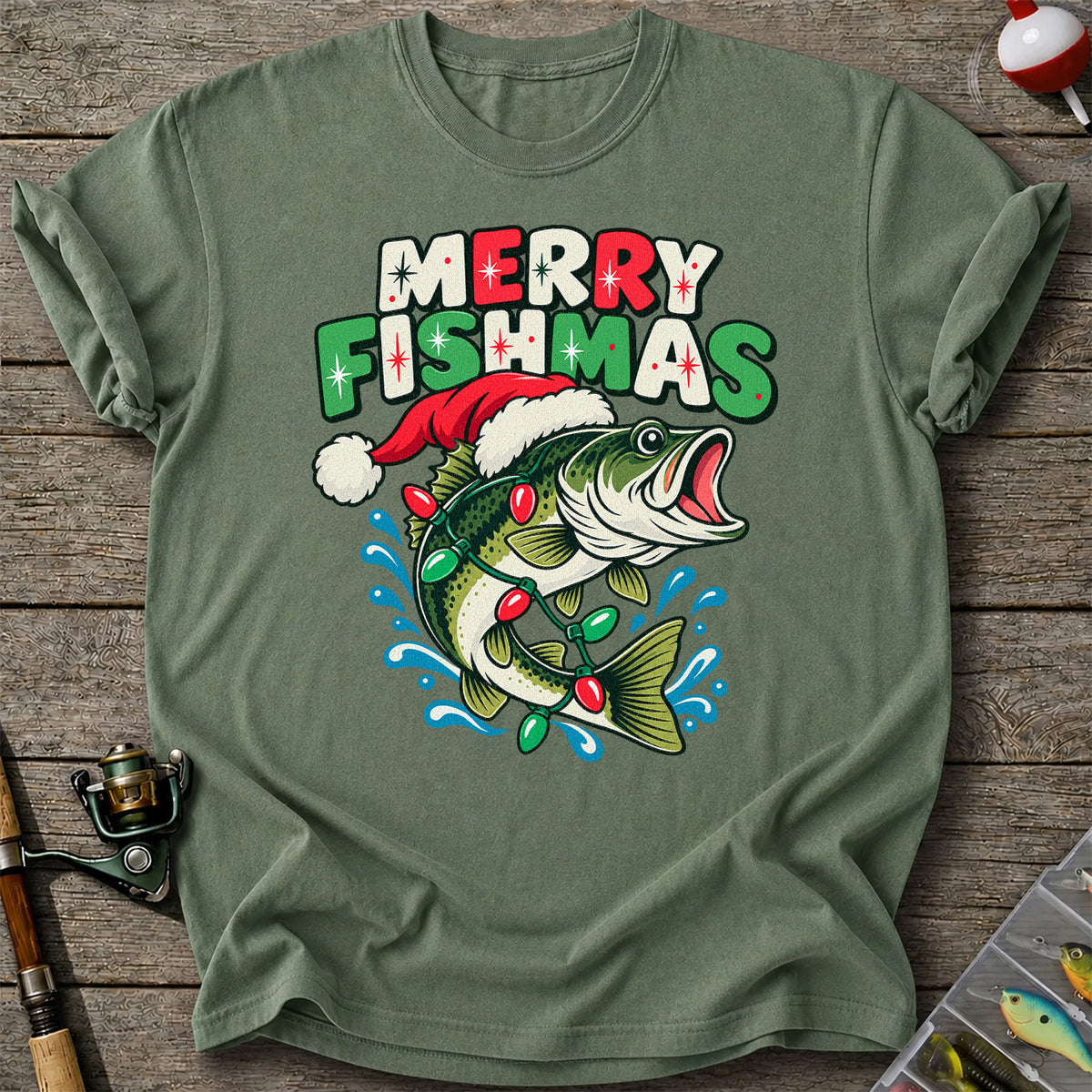 Christmas Bass Wrapped in Lights Graphic T-Shirt