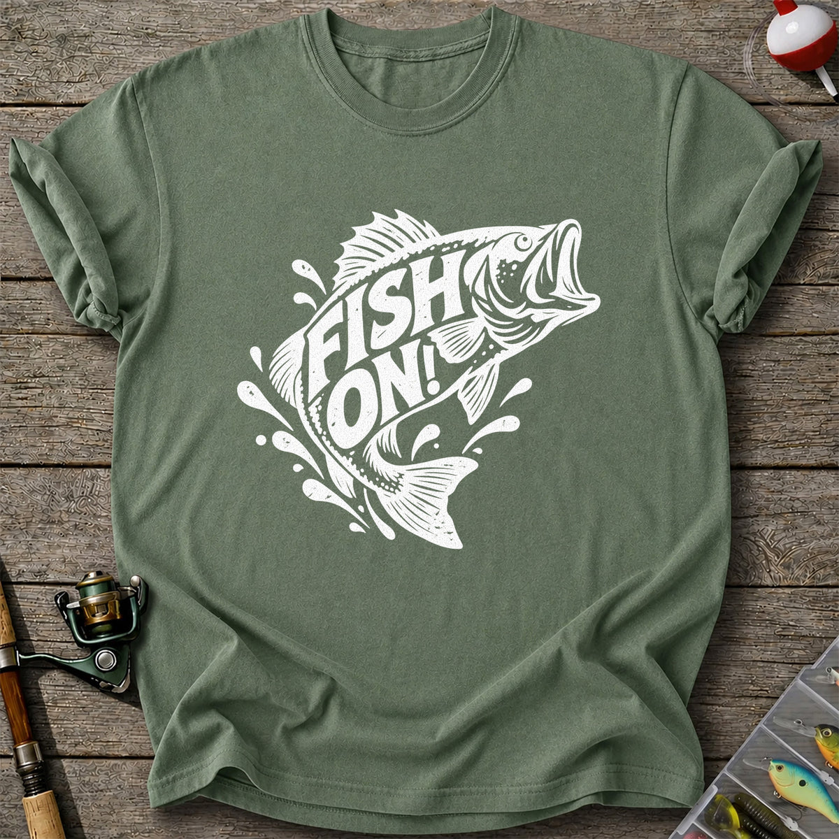 Fish On! Jumping Bass Fishing Distressed Graphic T-Shirt