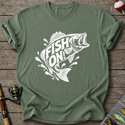 Fish On! Jumping Bass Fishing Distressed Graphic T-Shirt