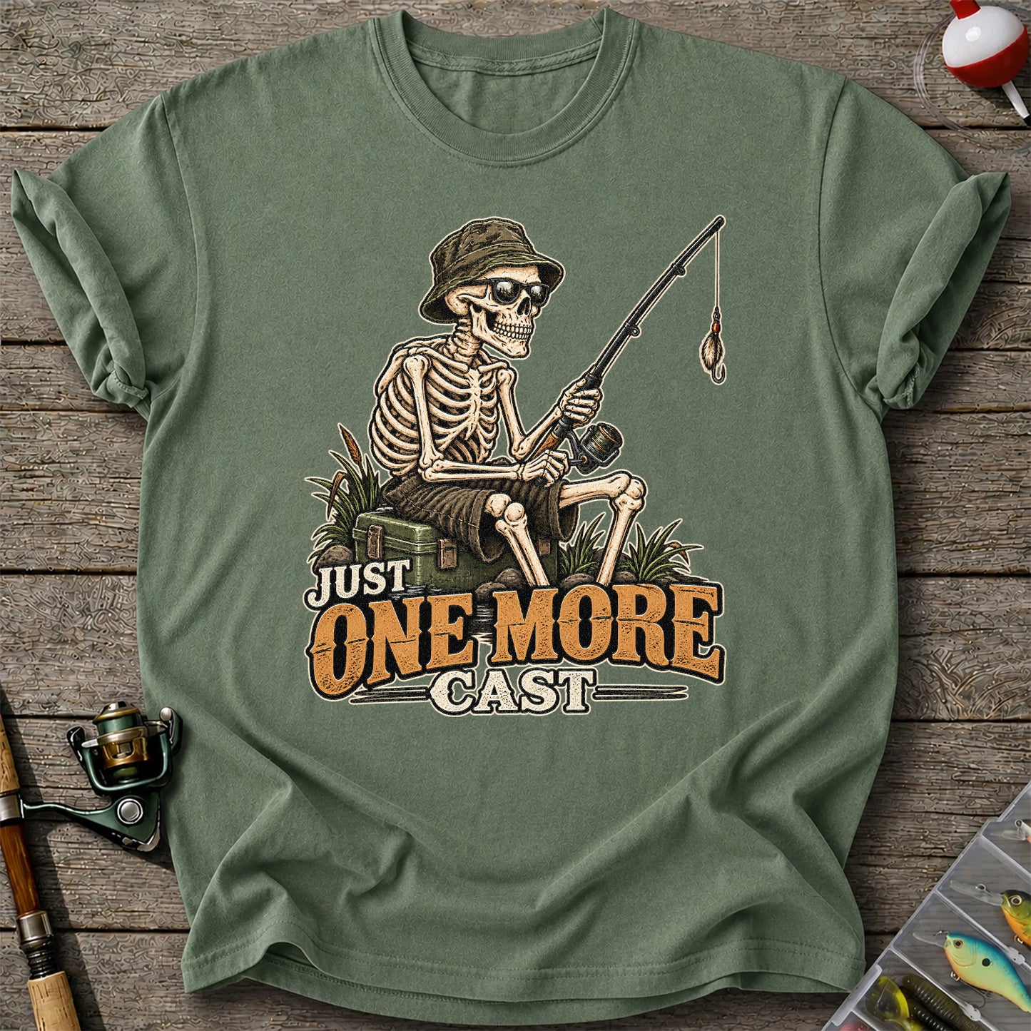 Just One More Cast Skeleton Angler Funny Fishing T-Shirt