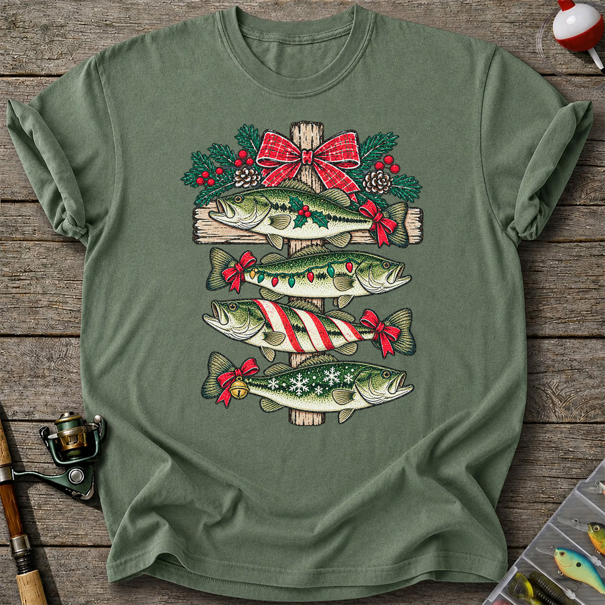 Christmas Bass Fishing Sign Holiday Graphic T-Shirt