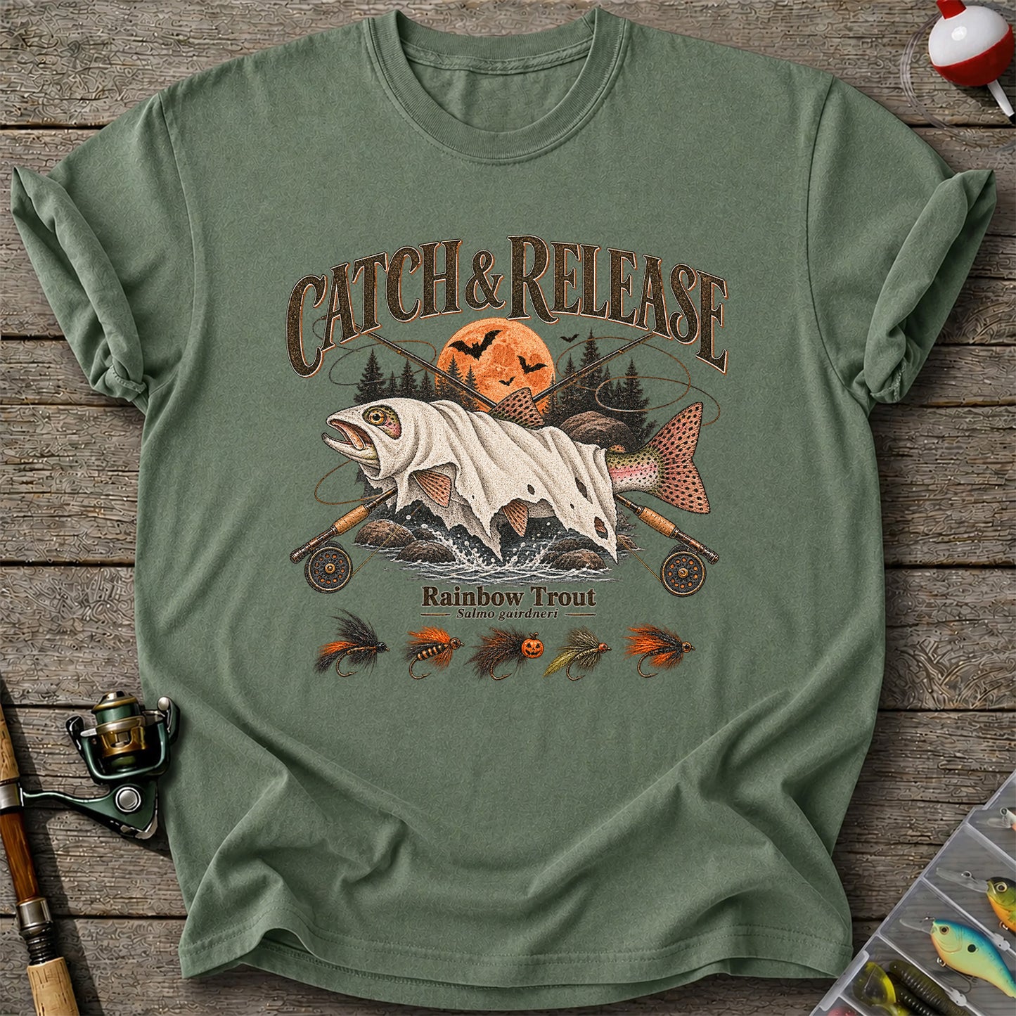 Catch & Release Rainbow Trout Halloween Fly Fishing T-Shirt