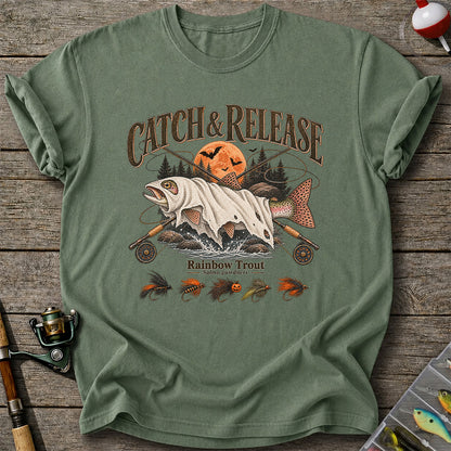 Catch & Release Rainbow Trout Halloween Fly Fishing T-Shirt