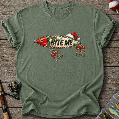 Bite Me Christmas Fishing Lure Funny Graphic T-Shirt