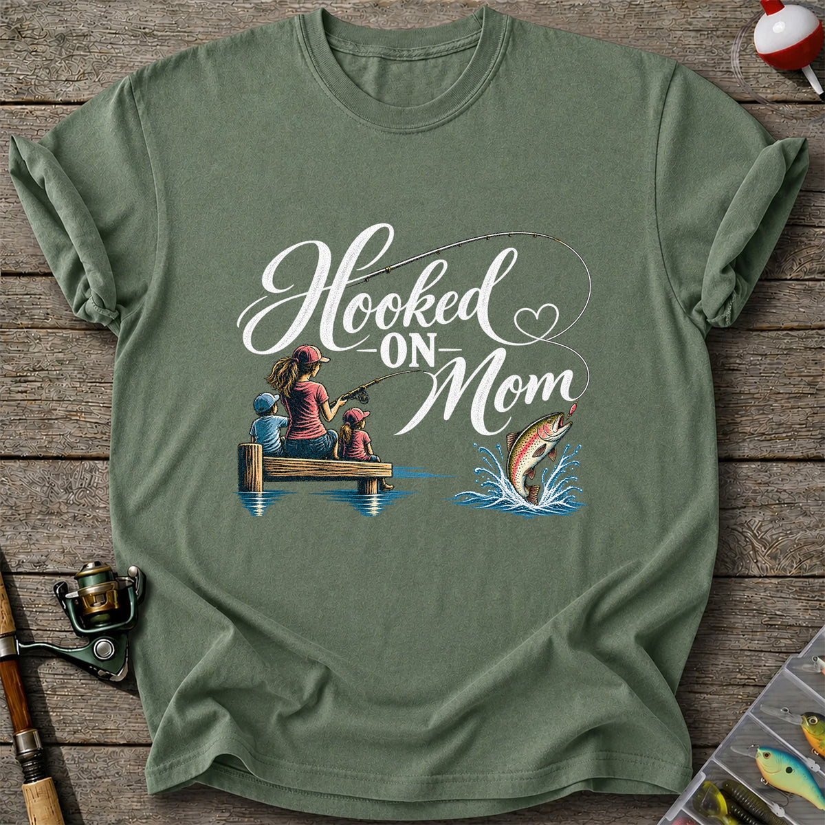 Hooked on Mom Family Fishing Graphic T-Shirt