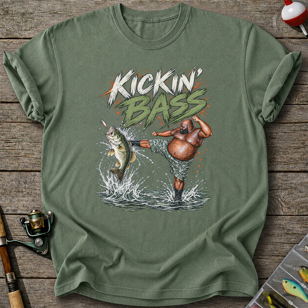 Kickin' Bass Funny Bass Fishing Graphic T-Shirt