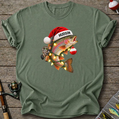 Hudson Santa Hat Rainbow Trout Christmas Fishing T-Shirt