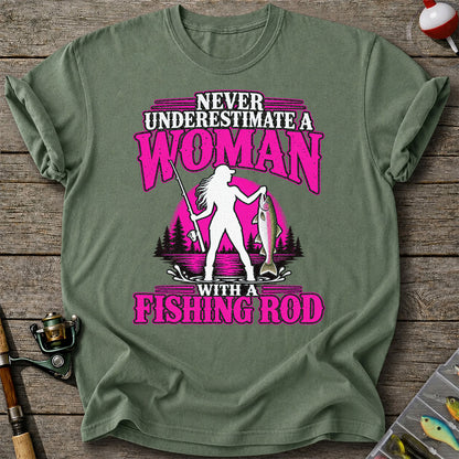 Never Underestimate a Woman With a Fishing Rod Trout T-Shirt