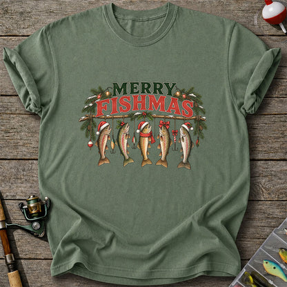 Merry Fishmas Five Christmas Trout Fishing Graphic T-Shirt