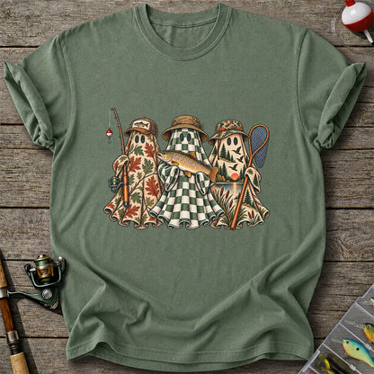 Autumn Ghost Trio with Brown Trout Halloween Fishing T-Shirt