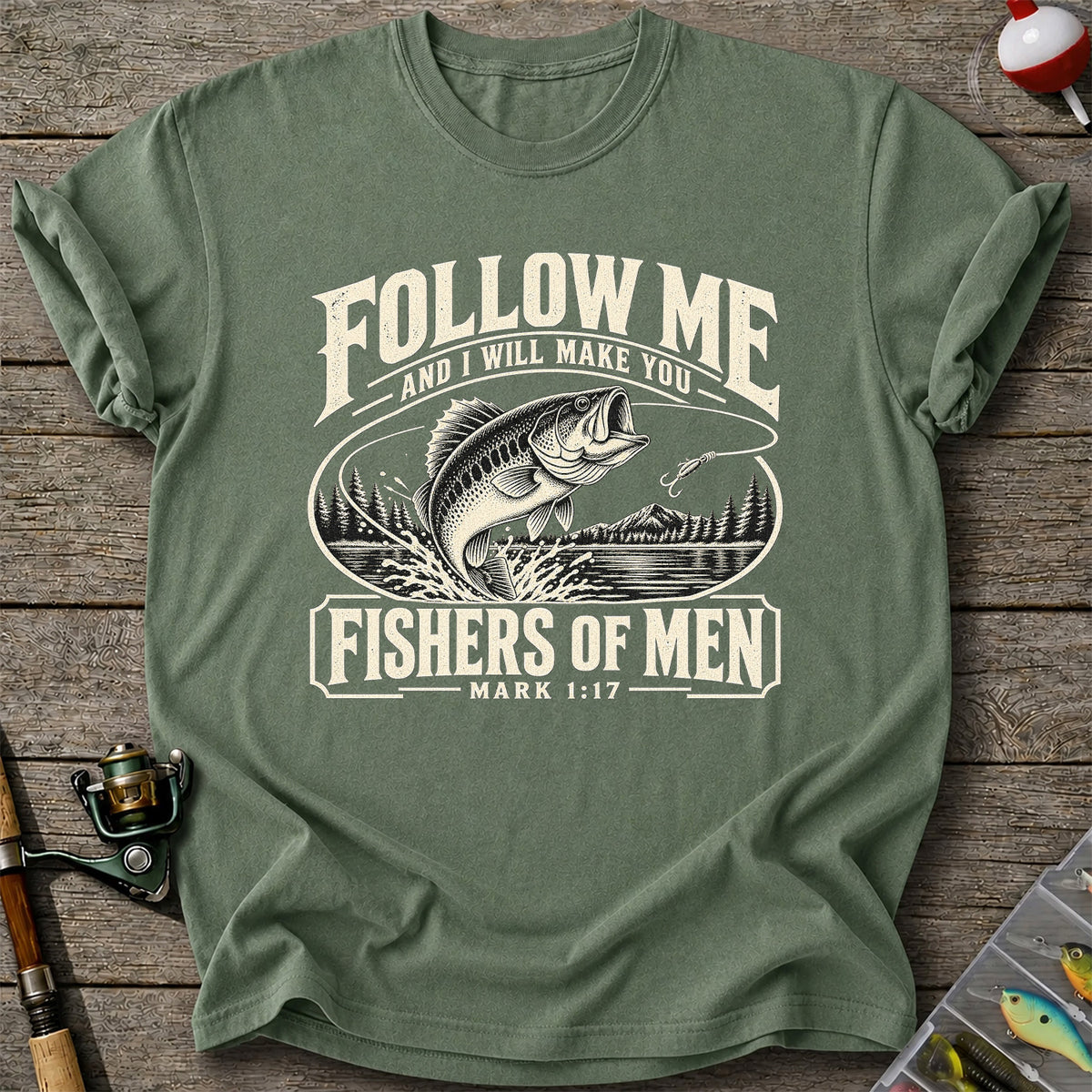 Follow Me Fishers of Men Christian Bass Fishing Graphic T-Shirt